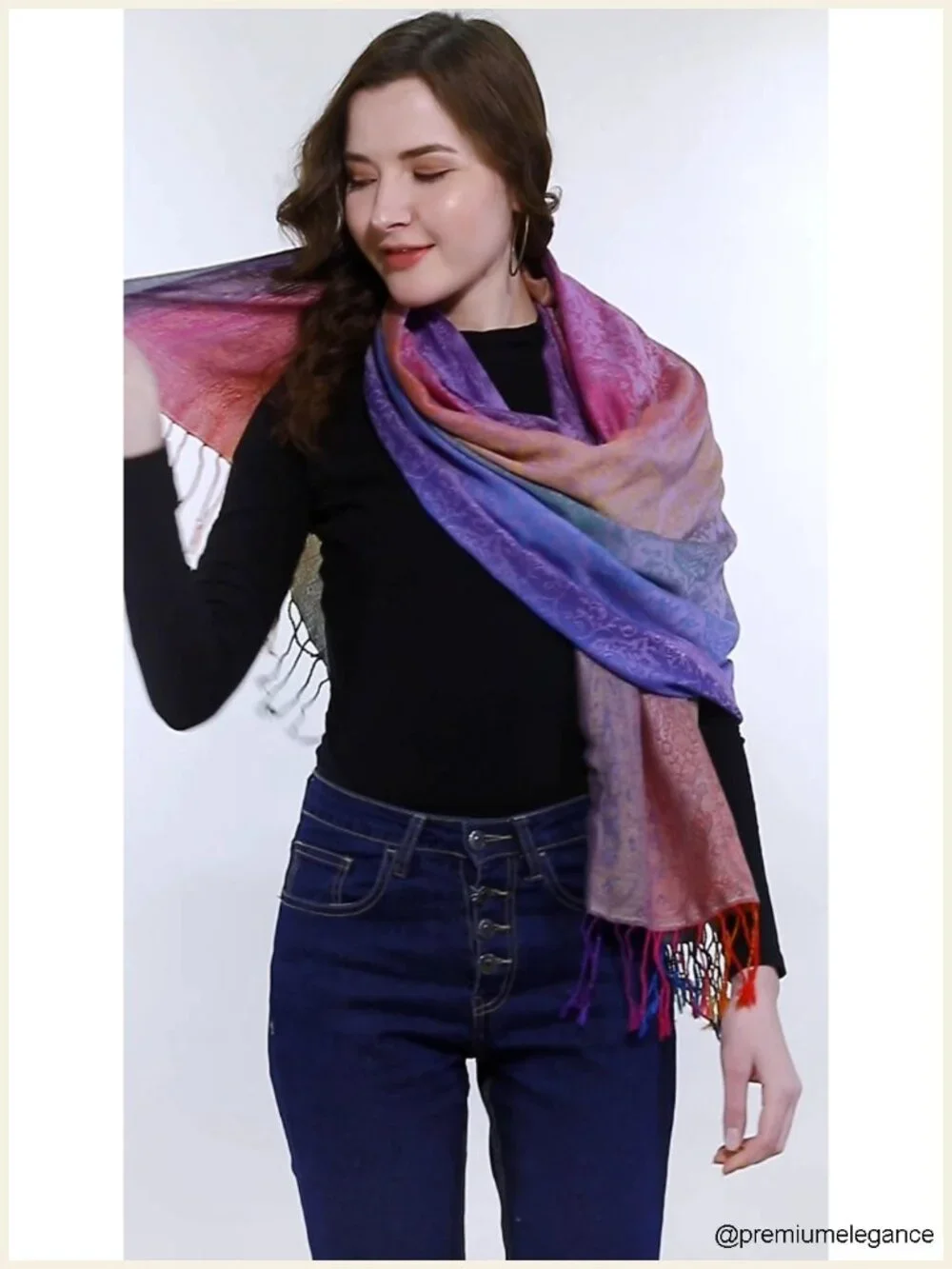 Women's Silk Scarf Luxury Satin Shawl Wrap Floral Fringed Lightweight 72